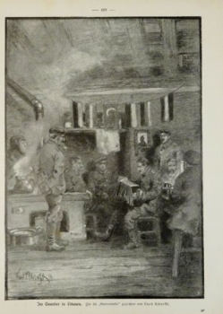 1917 - alter Druck - Im Quartier in Litauen (Für die "Gartenlaube" gezeichnet von Kurd Albrecht)